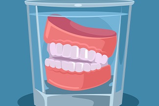 Illustration of dentures in a glass cup